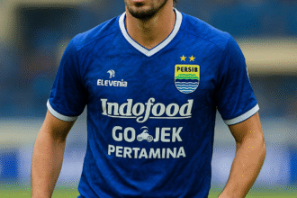 Thom Haye berseragam Persib Bandung di lapangan stadion.