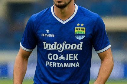 Thom Haye berseragam Persib Bandung di lapangan stadion.