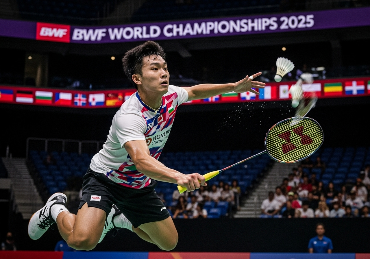 Pemain bulutangkis beraksi di Kejuaraan Dunia BWF 2025