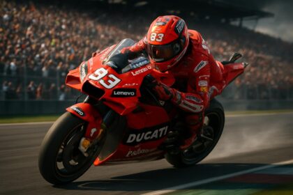 Marc Marquez mengendarai motor Ducati di MotoGP 2025.