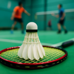 Kok bulutangkis dan raket di lapangan, simbol semangat bulutangkis Indonesia di Macau Open 2025 .