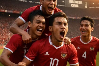 Timnas Indonesia merayakan gol kemenangan di Kualifikasi Piala Dunia 2026.