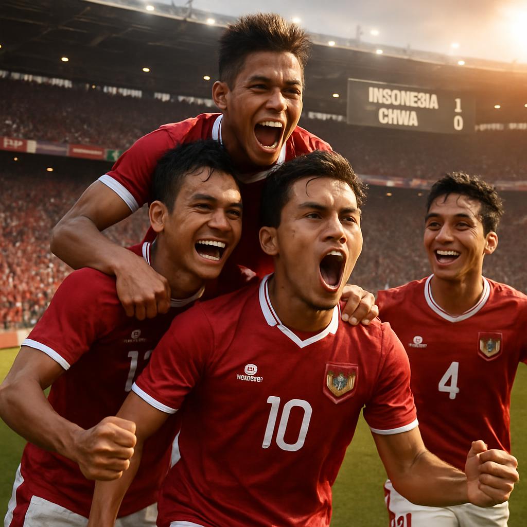 Timnas Indonesia merayakan gol kemenangan di Kualifikasi Piala Dunia 2026.