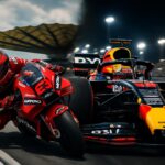 Francesco Bagnaia merayakan pole position MotoGP Malaysia 2025 di Sepang, bersebelahan dengan mobil F1 Red Bull Max Verstappen di GP Meksiko.