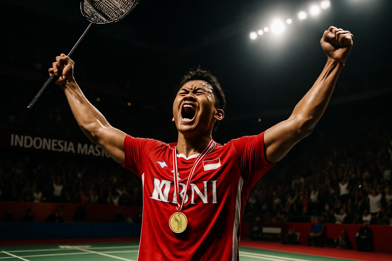 Atlet bulu tangkis Indonesia merayakan kemenangan di Indonesia Masters