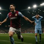 Pemain Aston Villa merayakan gol kemenangan atas Manchester City di Villa Park