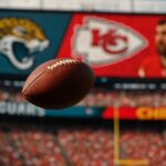 Aksi NFL yang realistis antara Jacksonville Jaguars dan Kansas City Chiefs, dengan sorotan pada pemain dan suasana stadion yang intens