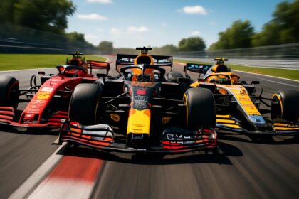 Max Verstappen, Charles Leclerc, dan Lando Norris bersaing di Formula 1