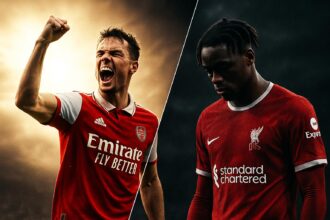 Kontras Arsenal yang merayakan dan pemain Liverpool yang kecewa dalam perebutan gelar Premier League.
