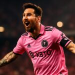 Lionel Messi merayakan gol atau assist untuk Inter Miami di Playoff MLS