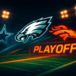 Ilustrasi persaingan NFL Playoff Race, dengan logo tim-tim utama seperti Cowboys, Eagles, dan Broncos.