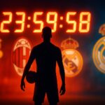 Ilustrasi bursa transfer musim dingin 2026 dengan siluet pemain sepak bola dan logo klub-klub besar Eropa