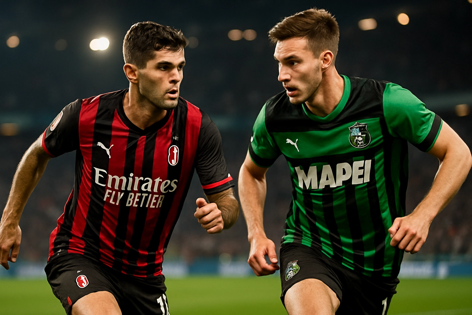 Christian Pulisic (AC Milan) dan Jay Idzes (Sassuolo) bersiap untuk duel di Serie A.