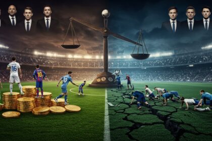 Ilustrasi perbandingan kekuatan finansial dan dinamika kompetisi dalam sepak bola modern.