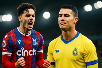 Brennan Johnson berseragam Crystal Palace dan aksi Cristiano Ronaldo di Al Nassr.