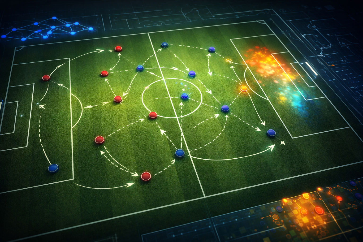Analisis taktik sepak bola hari ini menggunakan papan strategi digital.